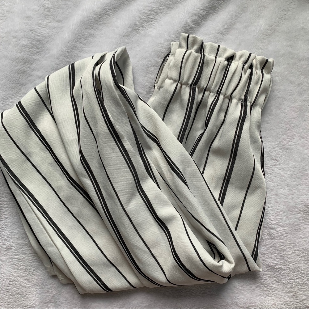 white & black striped pants
